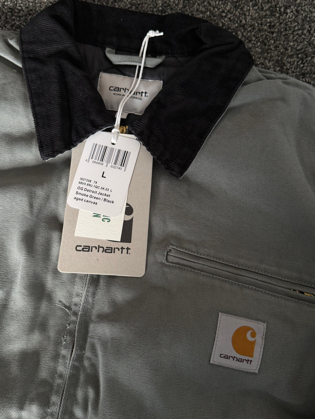 Carhartt OG Detroit Jacket Smoke Green / Black aged canvas
