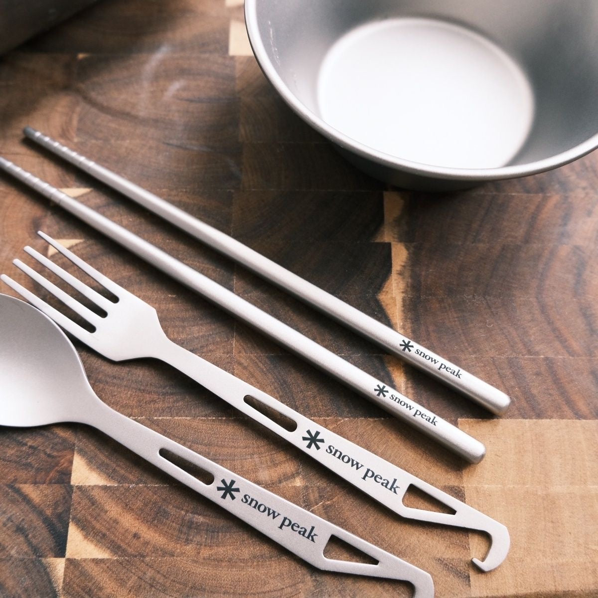 Snow Peak Ultralight Stainless Steel Camping Cutlery Set – Spoon, Fork & Chopsticks with Travel Case