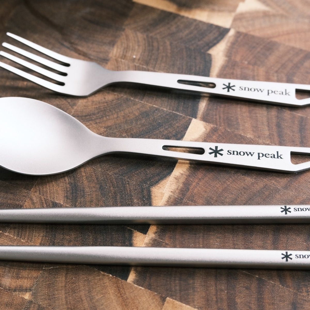 Snow Peak Ultralight Stainless Steel Camping Cutlery Set – Spoon, Fork & Chopsticks with Travel Case