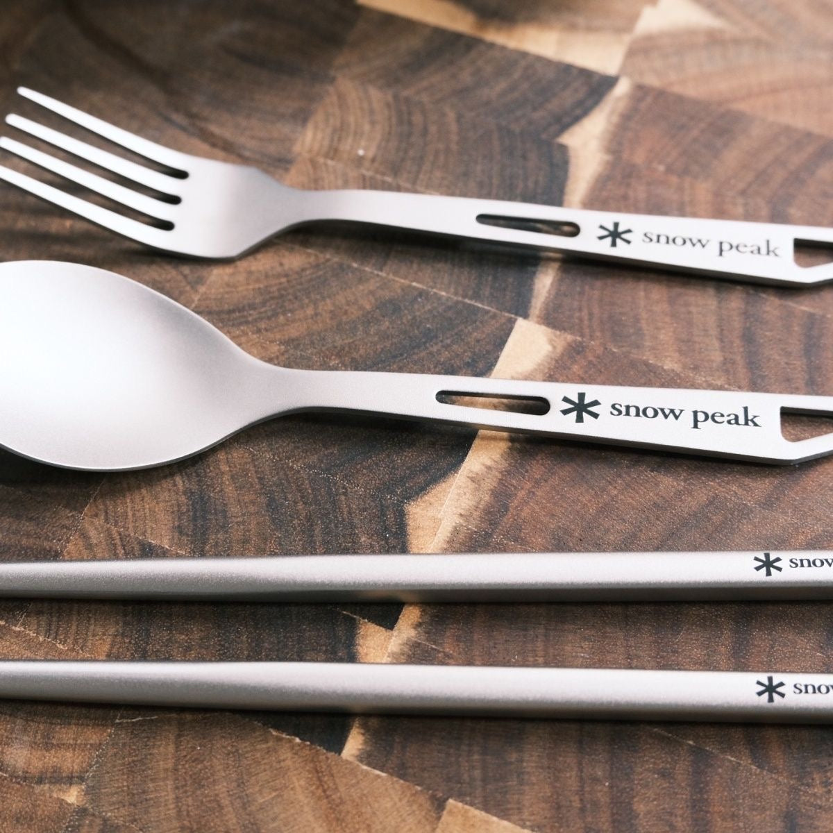 Snow Peak Ultralight Stainless Steel Camping Cutlery Set – Spoon, Fork & Chopsticks with Travel Case