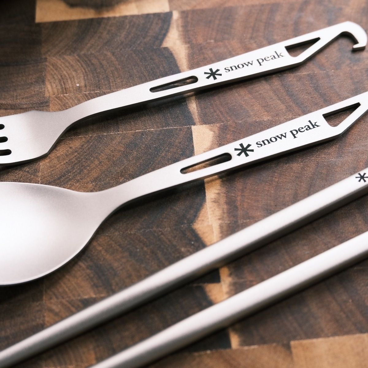 Snow Peak Ultralight Stainless Steel Camping Cutlery Set – Spoon, Fork & Chopsticks with Travel Case
