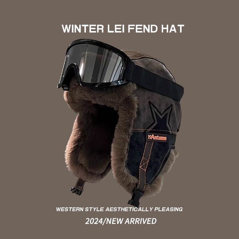 Winter Trapper Hat with Ear Flaps & Goggles – Faux Fur Lined Thermal Aviator Hat