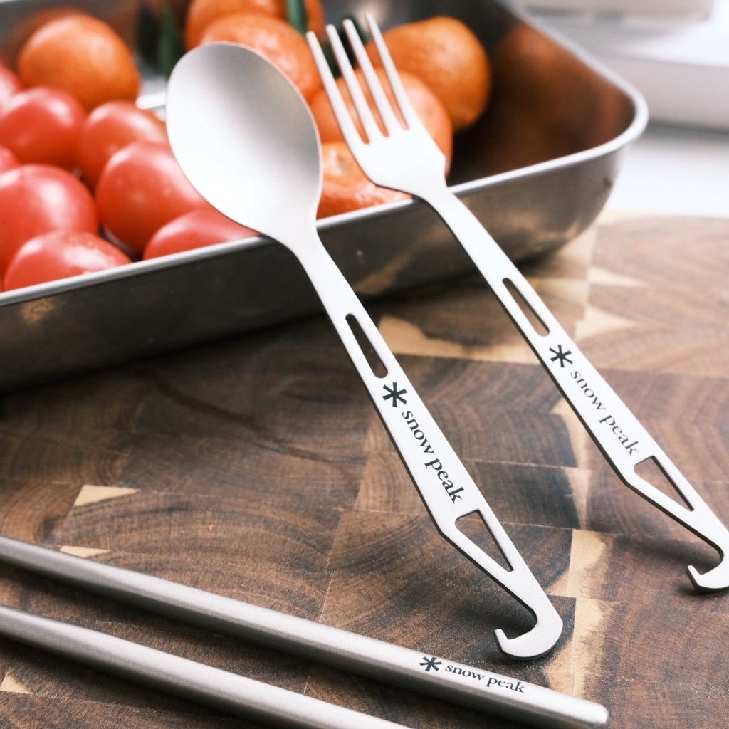 Snow Peak Ultralight Stainless Steel Camping Cutlery Set – Spoon, Fork & Chopsticks with Travel Case