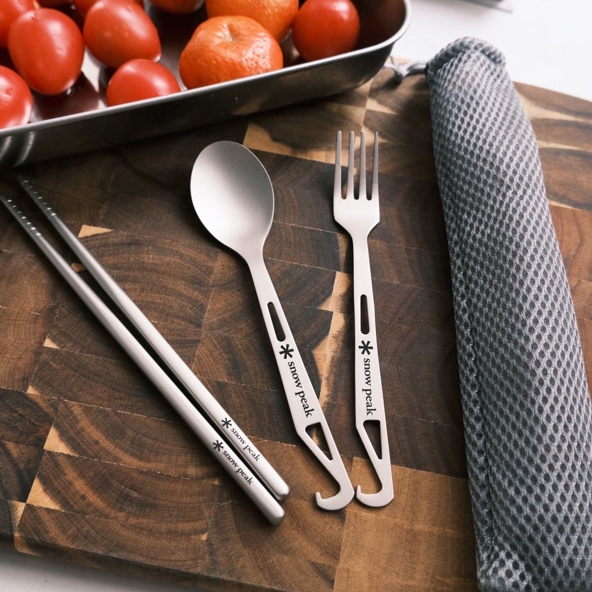 Snow Peak Ultralight Stainless Steel Camping Cutlery Set – Spoon, Fork & Chopsticks with Travel Case