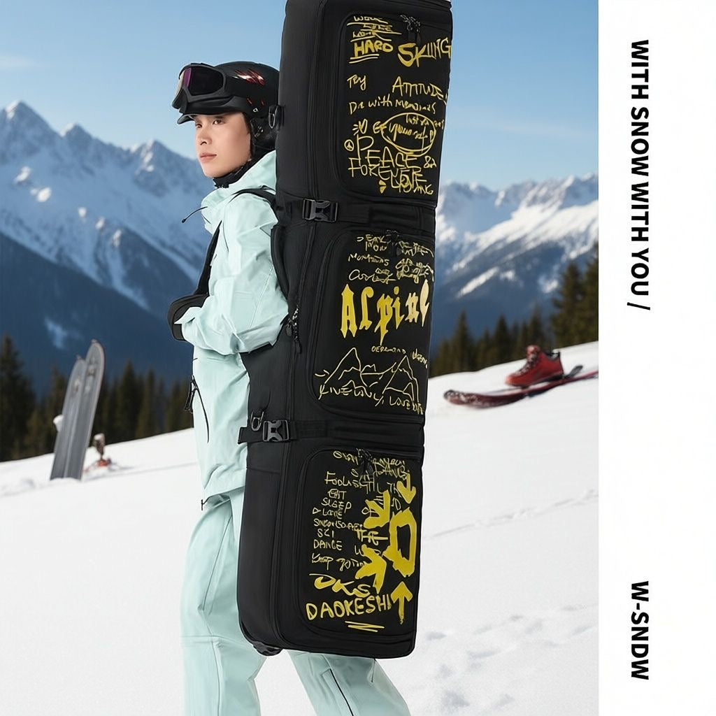 Premium Ski & Snowboard Travel Bag – Waterproof Padded Carry Case (Black/Yellow) | 145–175cm Sizes
