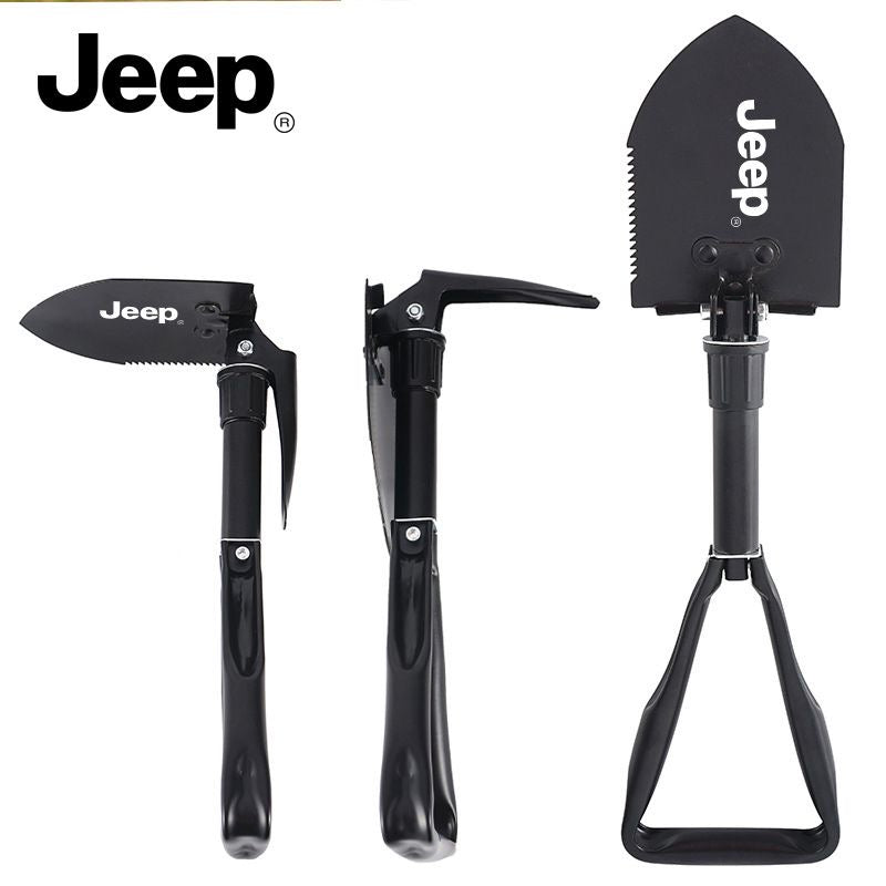 Jeep Multifunction Folding Shovel – Portable Military-Style Camping Spade with Pickaxe & Saw Edge