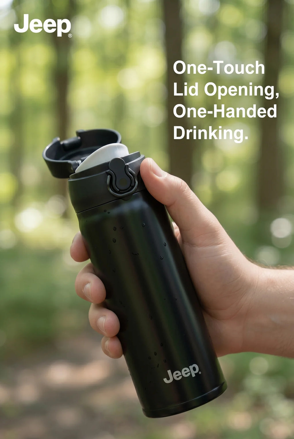 Jeep 500ML Insulated Stainless Steel Thermos Bottle – One-Touch Pop-Up Lid, Leak-Proof Vacuum Flask