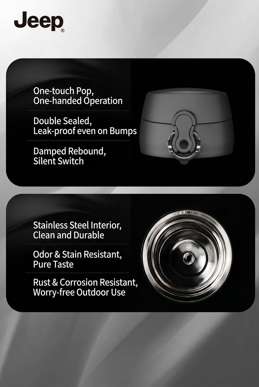 Jeep 500ML Insulated Stainless Steel Thermos Bottle – One-Touch Pop-Up Lid, Leak-Proof Vacuum Flask