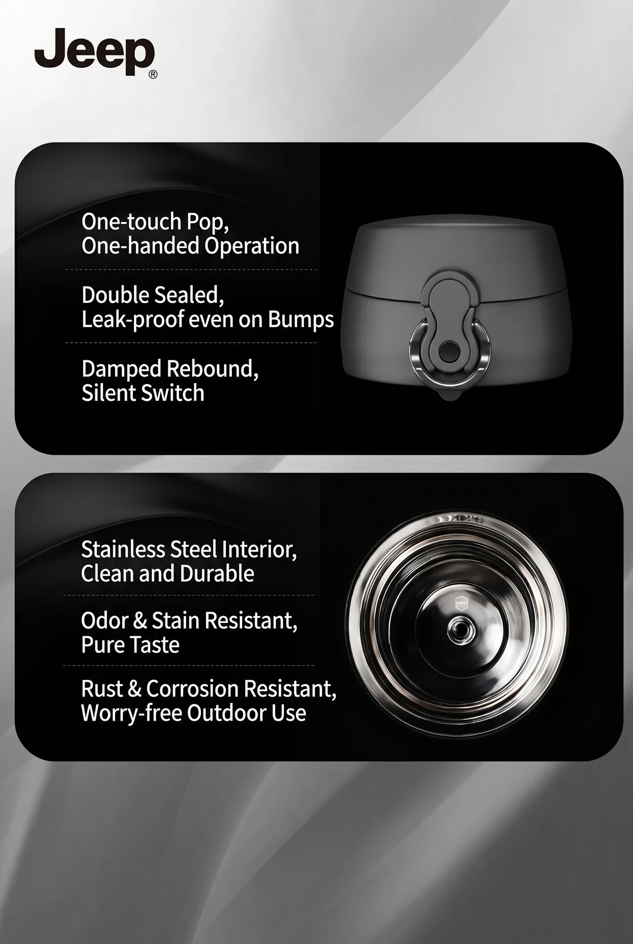 Jeep 500ML Insulated Stainless Steel Thermos Bottle – One-Touch Pop-Up Lid, Leak-Proof Vacuum Flask