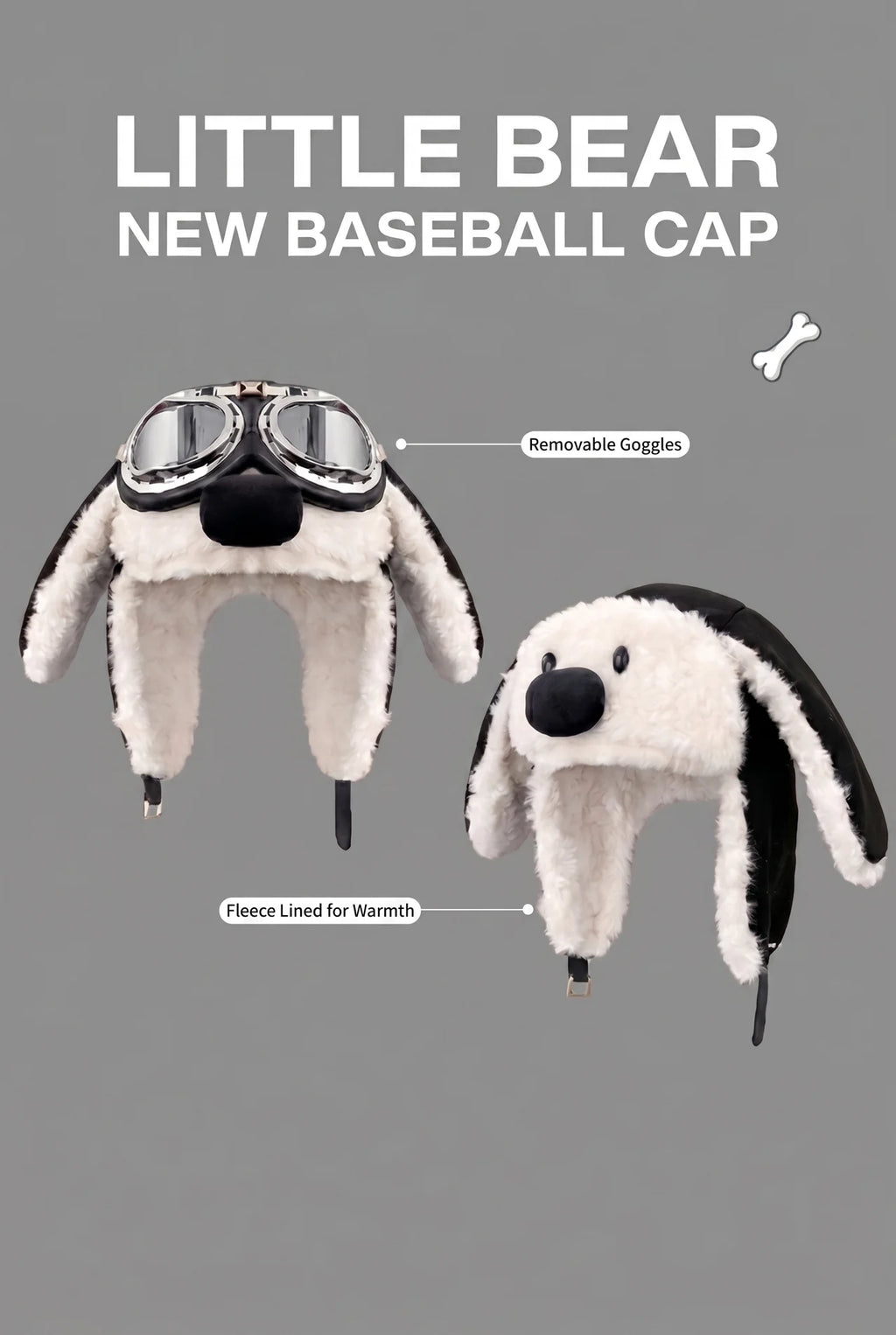 Little Bear Aviator Winter Hat with Goggles – Fleece-Lined Ear Flap Cap (Removable Goggles)