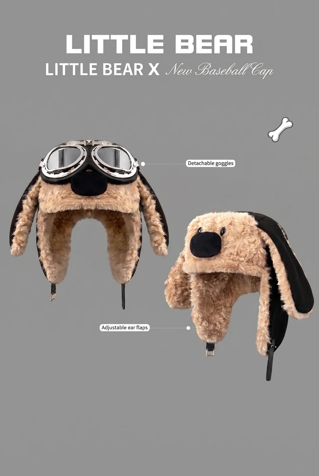 Little Bear Aviator Winter Hat with Goggles – Fleece-Lined Ear Flap Cap (Removable Goggles)