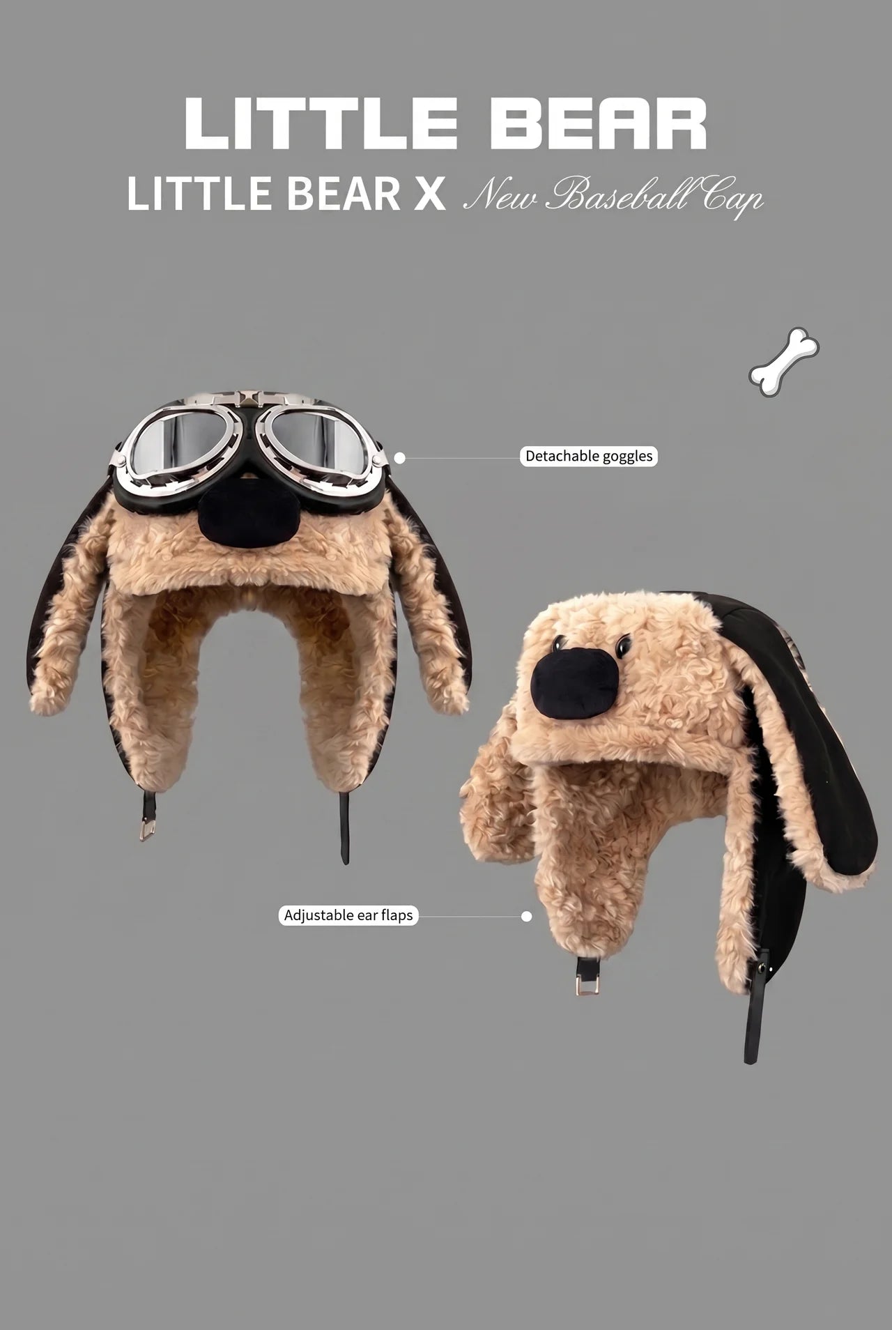 Little Bear Aviator Winter Hat with Goggles – Fleece-Lined Ear Flap Cap (Removable Goggles)