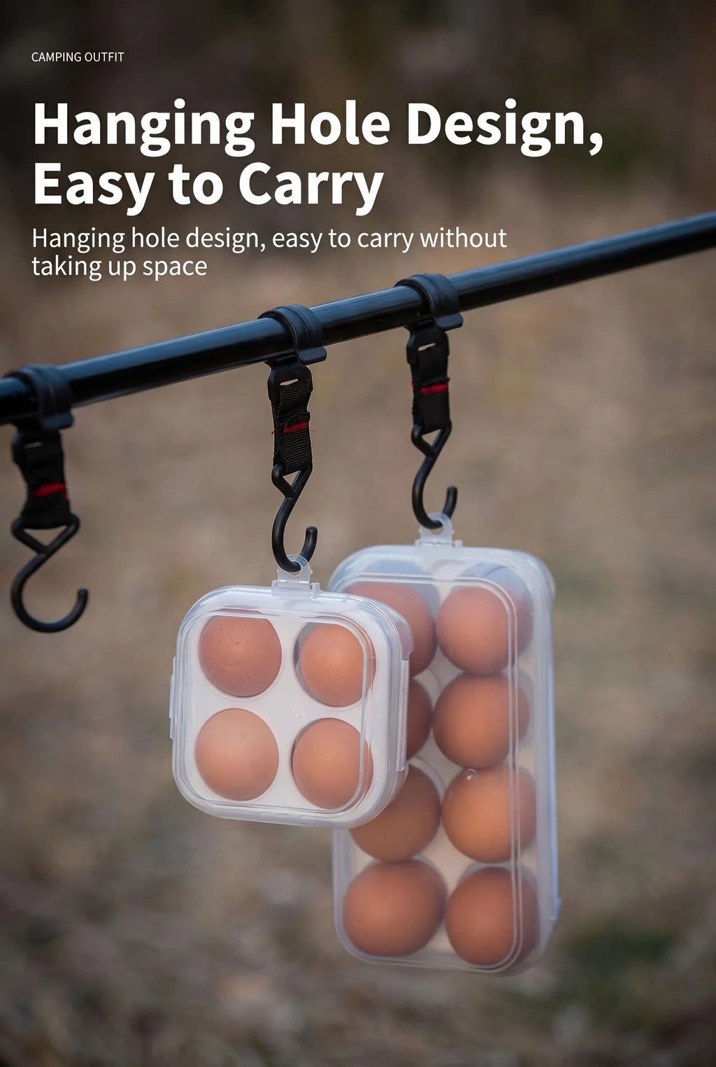 Portable Outdoor Egg Storage Box – 1/2/4/8 Slot Food-Grade Egg Holder, Shockproof Camping Carry Case with Hanging Hook