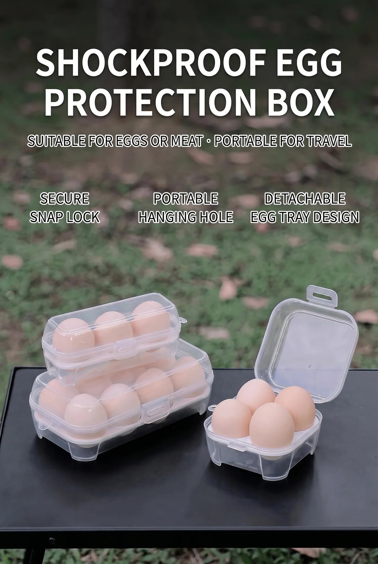 Portable Outdoor Egg Storage Box – 1/2/4/8 Slot Food-Grade Egg Holder, Shockproof Camping Carry Case with Hanging Hook