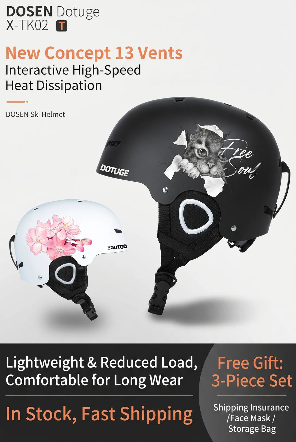 DOSEN DOTUGE X-TK02 Ski Helmet – ABS Hard Shell, 13 Vent Cooling System, Lightweight Snow Sports Helmet