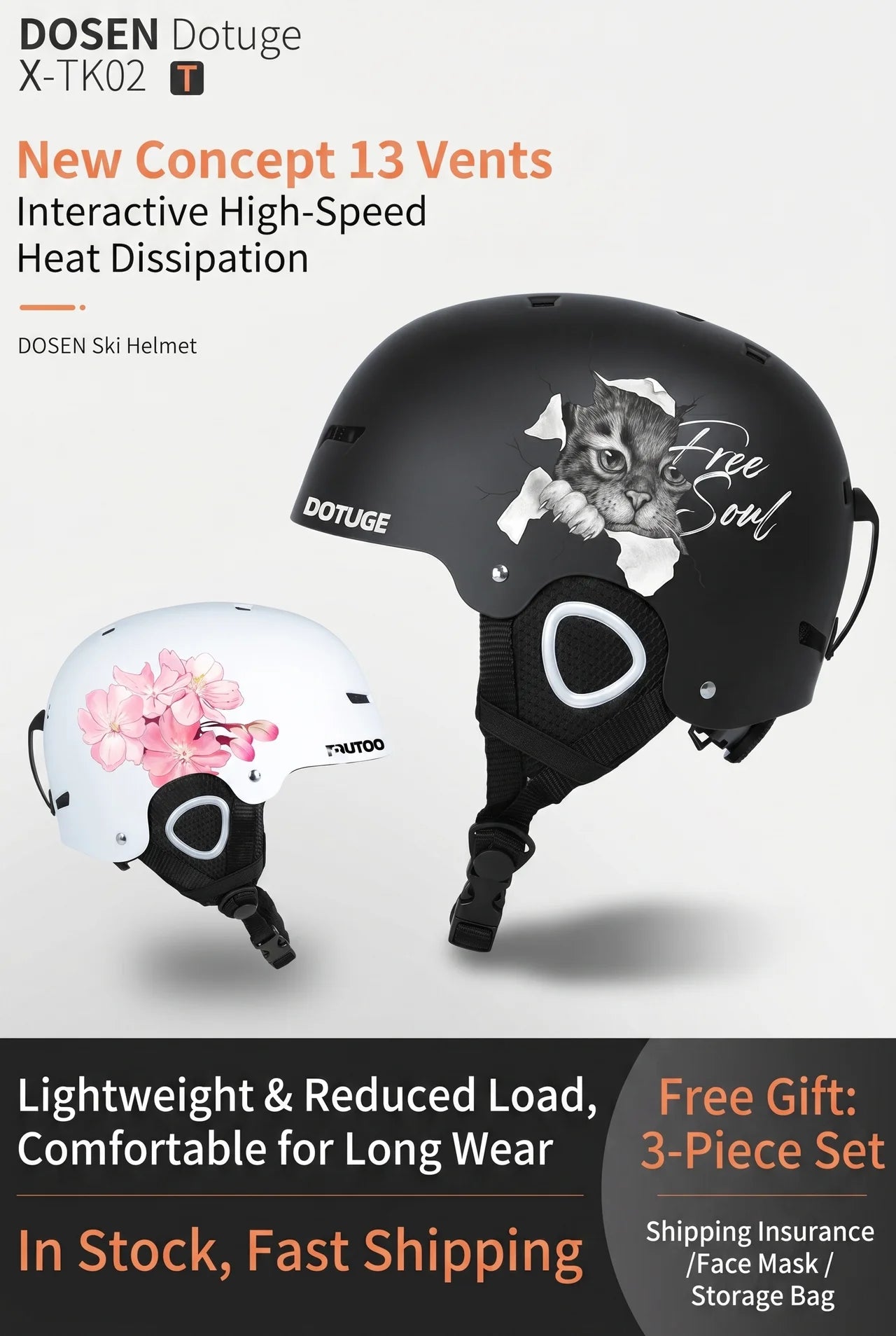 DOSEN DOTUGE X-TK02 Ski Helmet – ABS Hard Shell, 13 Vent Cooling System, Lightweight Snow Sports Helmet