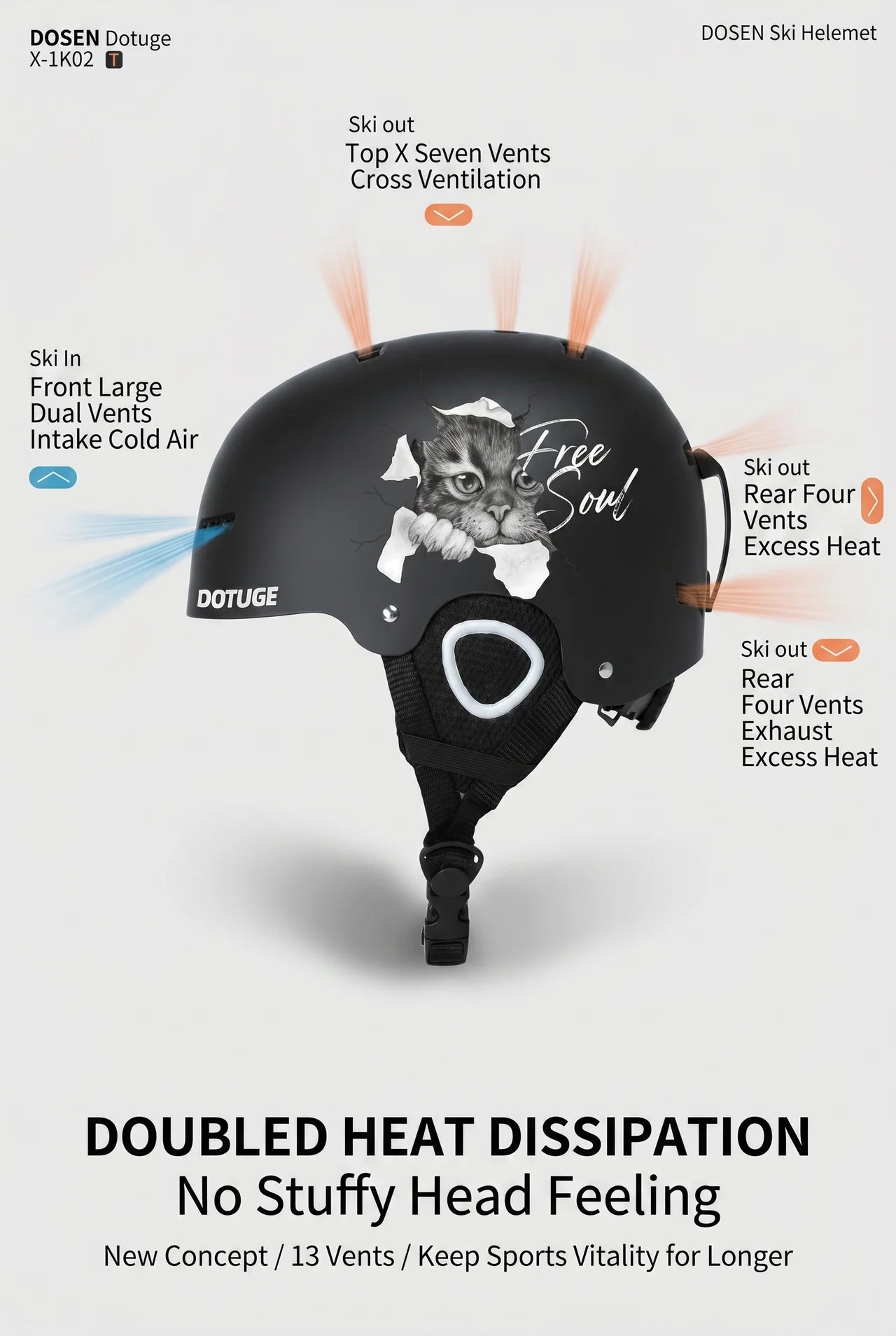 DOSEN DOTUGE X-TK02 Ski Helmet – ABS Hard Shell, 13 Vent Cooling System, Lightweight Snow Sports Helmet