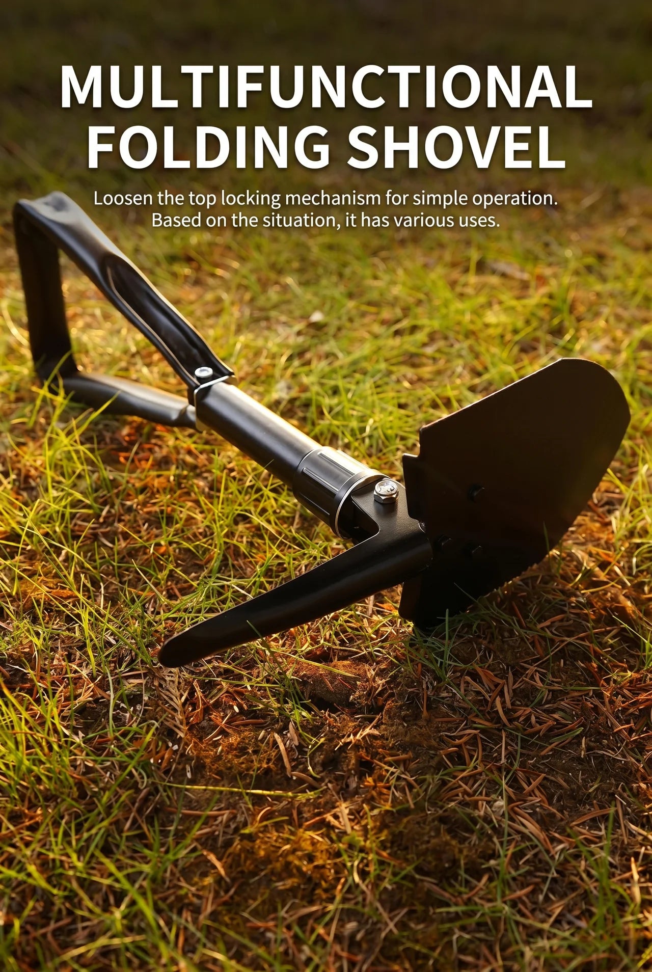 Jeep Multifunction Folding Shovel – Portable Military-Style Camping Spade with Pickaxe & Saw Edge