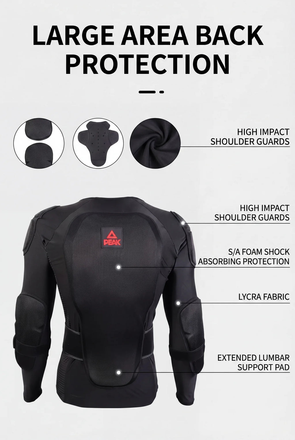 PEAK Ski Armor Protective Jacket – Full Back & Shoulder Impact Guard, Breathable Compression Base Layer