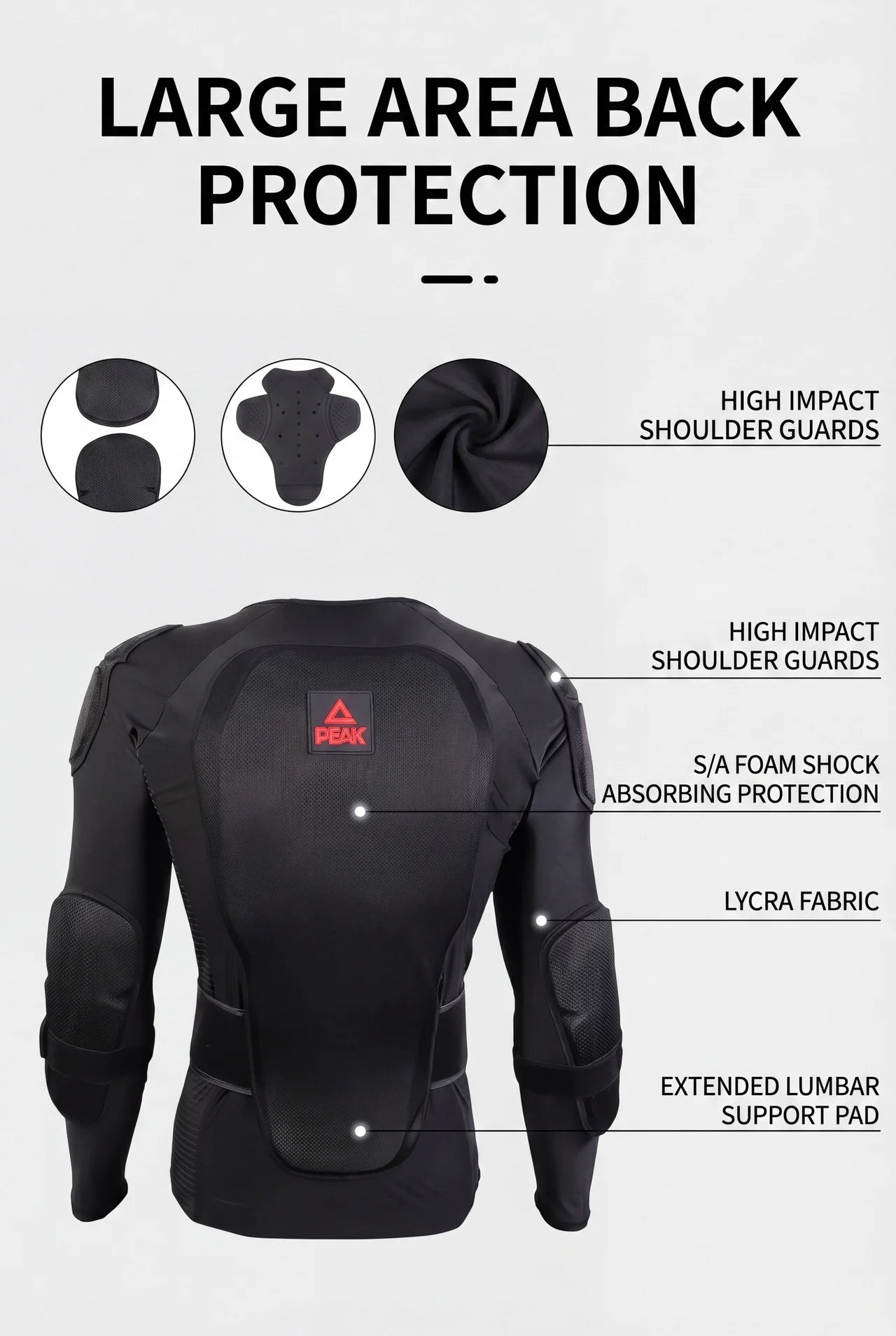 PEAK Ski Armor Protective Jacket – Full Back & Shoulder Impact Guard, Breathable Compression Base Layer