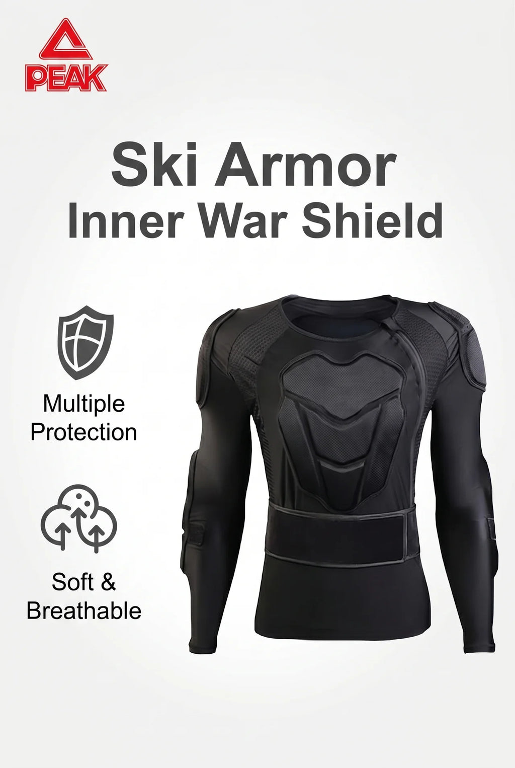 PEAK Ski Armor Protective Jacket – Full Back & Shoulder Impact Guard, Breathable Compression Base Layer