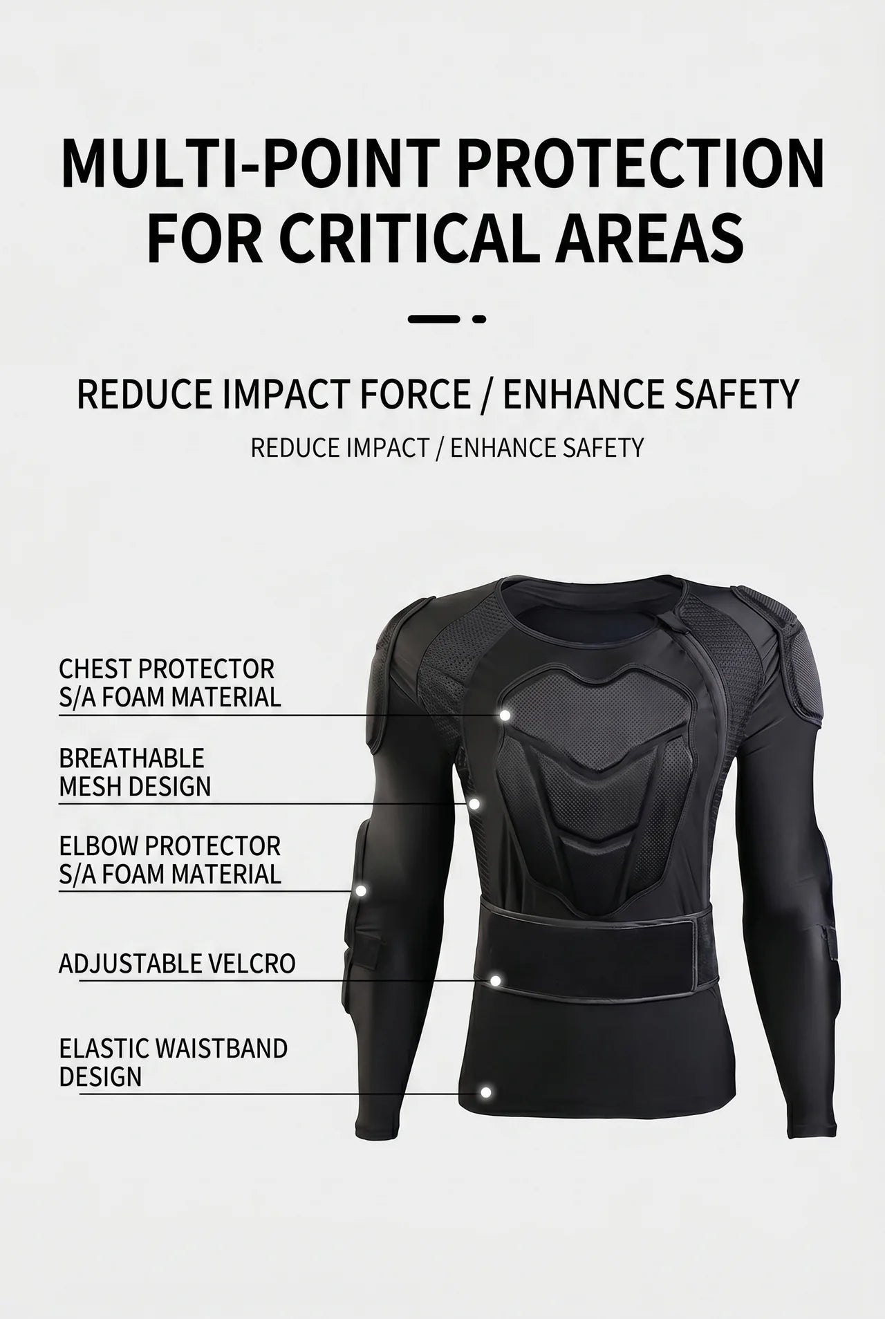 PEAK Ski Armor Protective Jacket – Full Back & Shoulder Impact Guard, Breathable Compression Base Layer