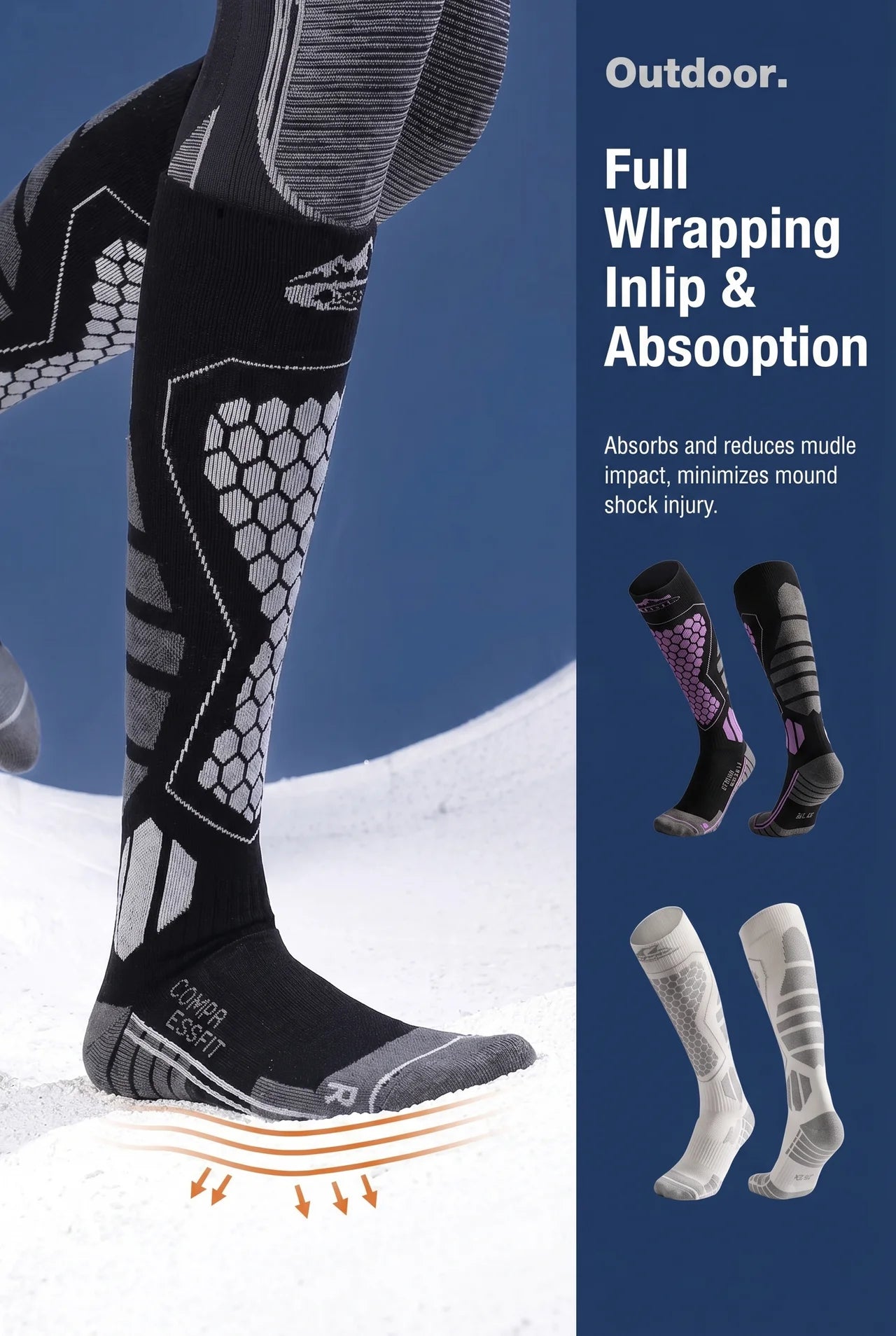 Premium Compression Ski & Snowboard Socks – Thermal, Shock Absorption, Anti-Fatigue Performance Socks