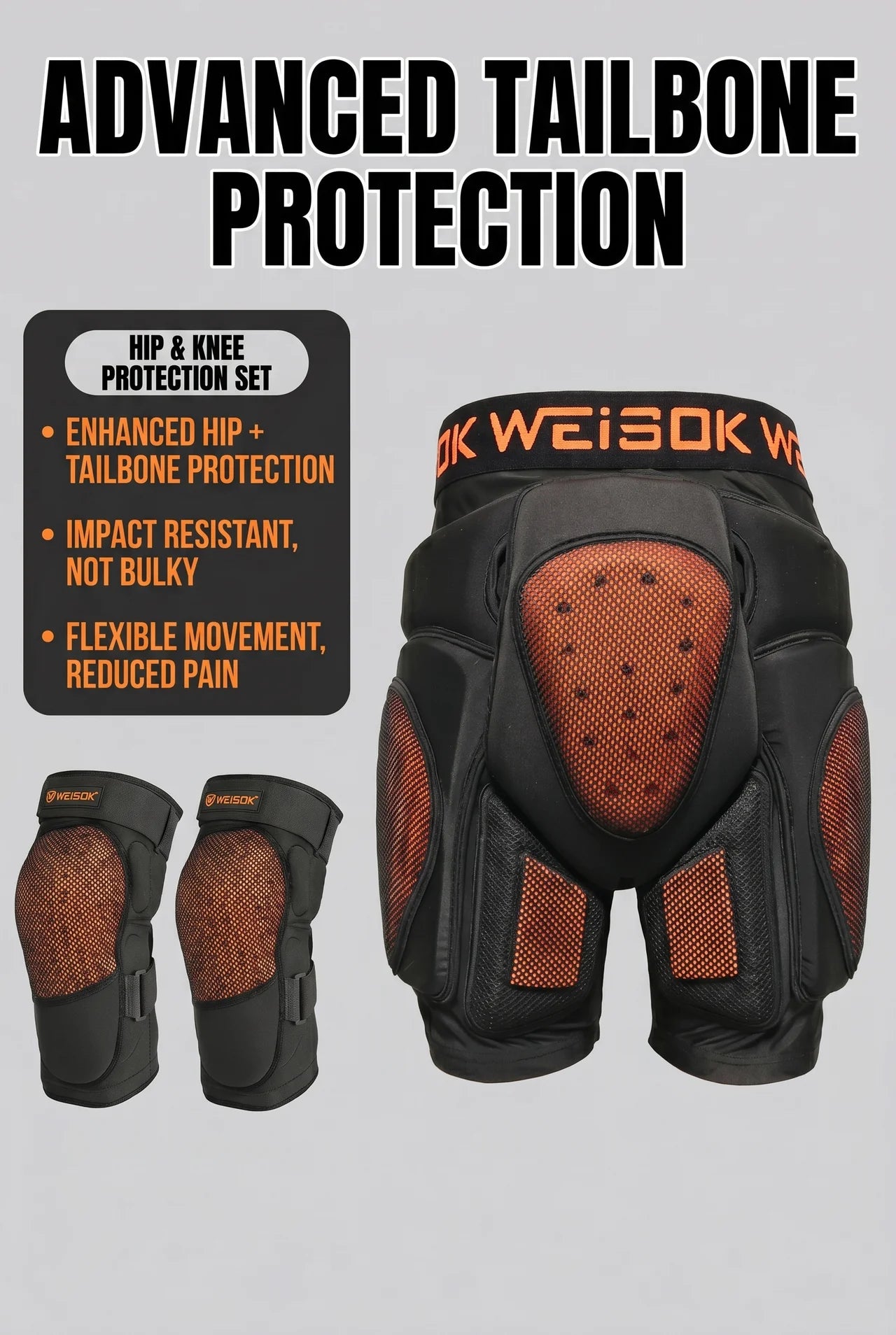 WEISOK Hip & Knee Protection Set – Tailbone Impact Shorts with EVA Padding + Adjustable Knee Pads